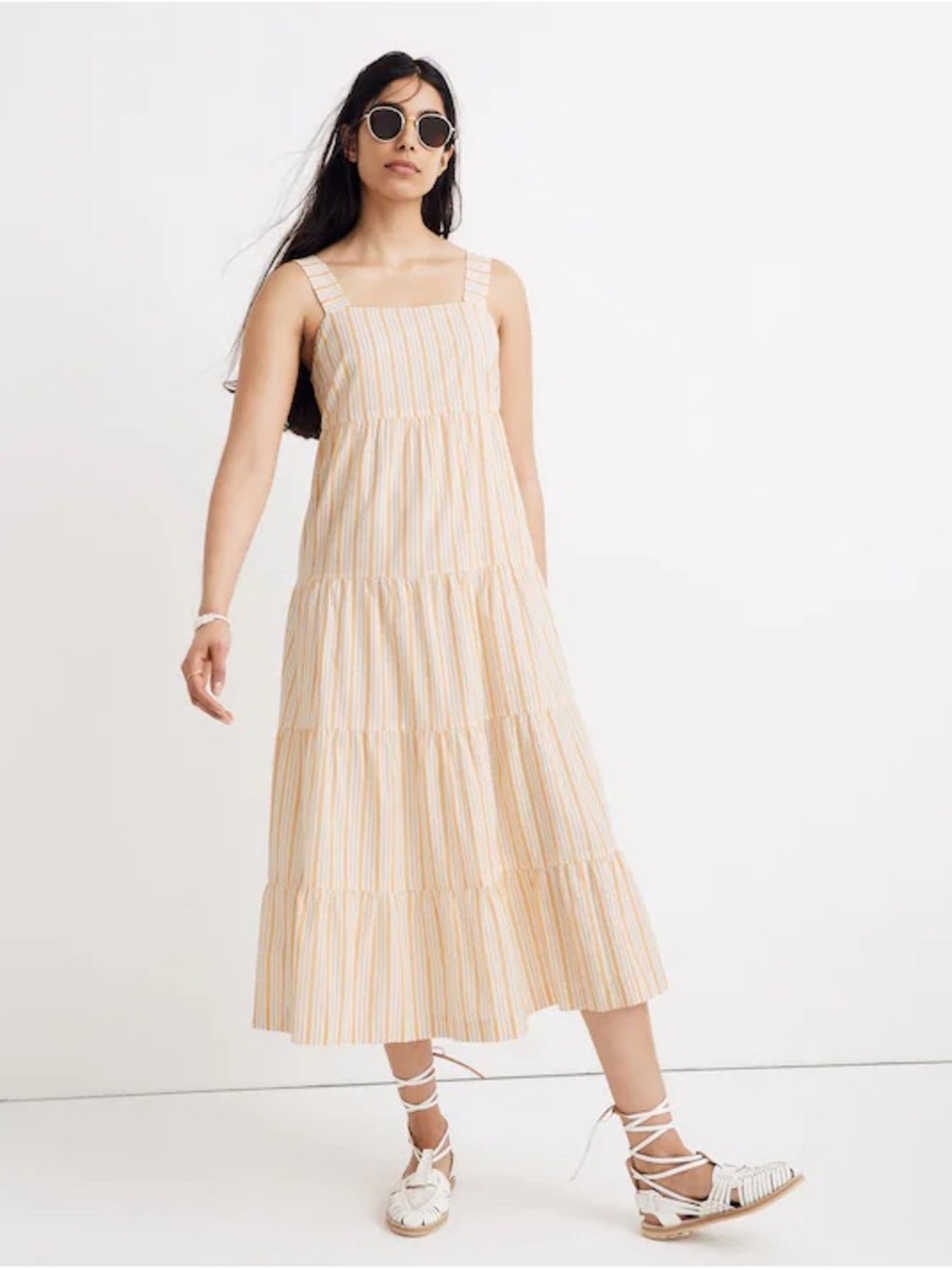 Madewell Striped Button-Back Tiered Midi Dress Size 10
